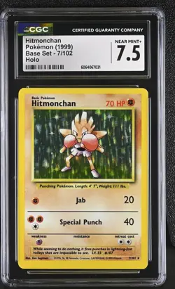 CGC 7.5 Hitmonchan 7/102 Holo Base Set Pokemon Card - Image 1