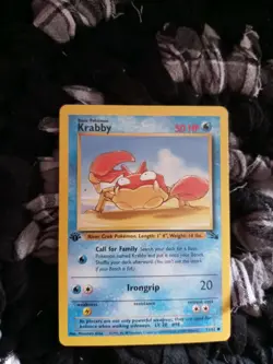 **1999 WOTC POKEMON Fossil 1st Edition KRABBY #51/62 BSG Mint 9** - Image 1