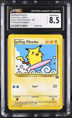 CGC 8.5 Surfing Pikachu 2001 Black Star Promos 28 Pokemon League Pokemon Card - Image 1
