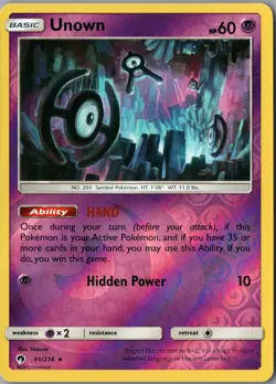 Unown Rare SM - Lost Thunder 91/214 NM Reverse Holo - Pokemon - Image 1