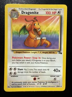 FREE SHIPPING!! POKEMON DRAGONITE 19/62 FOSSIL Non Holo 1999 RARE Vintage - Image 1