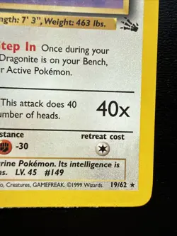 FREE SHIPPING!! POKEMON DRAGONITE 19/62 FOSSIL Non Holo 1999 RARE Vintage - Image 4