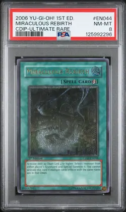 2006 YU-GI-OH! CDIP-CYBERDARK IMPACT #EN044 MIRACULOUS REBIRTH PSA 8 - Image 1