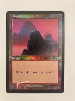 MTG Mountain FOIL Arena Promo, Urza's Saga, Magic the Gathering 1998, NM+ - Image 1