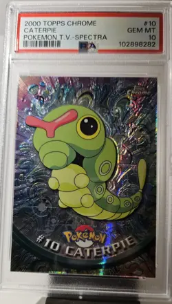 2000 Topps Chome Pokemon TV Animation Edition 1 # 10- SPECTRA CATERPIE PSA- 10 - Image 1