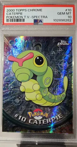 2000 Topps Chome Pokemon TV Animation Edition 1 # 10- SPECTRA CATERPIE PSA- 10 - Image 2