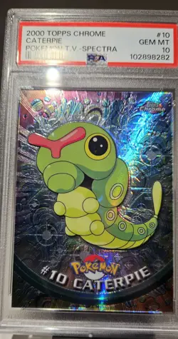 2000 Topps Chome Pokemon TV Animation Edition 1 # 10- SPECTRA CATERPIE PSA- 10 - Image 4