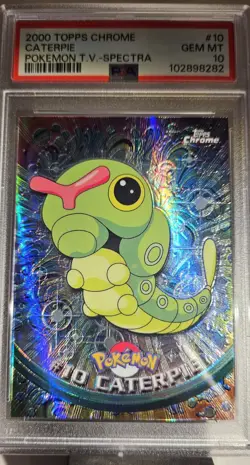 2000 Topps Chome Pokemon TV Animation Edition 1 # 10- SPECTRA CATERPIE PSA- 10 - Image 5