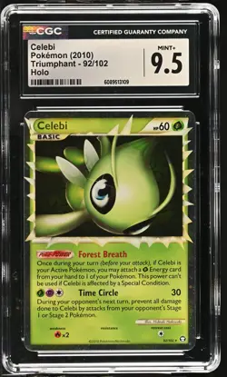 CGC 9.5 MINT+ Celebi 2010 Triumphant 92/102 Holo Pokemon Card - Image 1