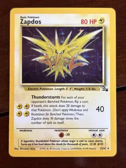 Pokemon Fossil Zapdos 15/62 Holo Rare LP - Image 1