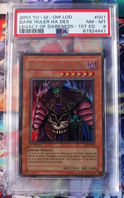 PSA 8 Yu-Gi-Oh! 2003 Dark Ruler Ha Des LOD-001 1st Edition Ultra Rare - Image 1