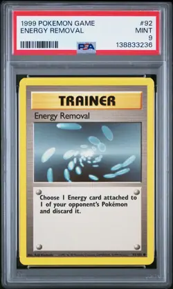 1999 POKEMON GAME BASE SET 92 ENERGY REMOVAL PSA 9 MINT UNLIMITED - Image 1