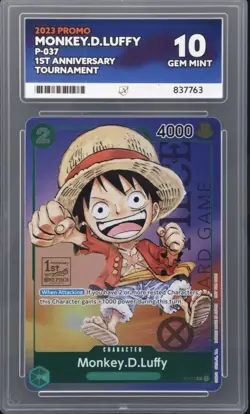 One Piece EN P-037 Monkey.D.Luffy 2023 Promo Ace GEM MT 10 Card Ace Label - Image 3