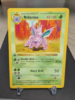 Pokemon Cards: Base Set 1st Edition Uncommon: Nidorino 37/102 #37 Shadowless - Image 1