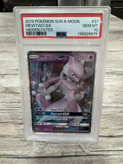2019 Pokemon Sun & Moon Hidden Fates Mewtwo GX #31 PSA 10 - Image 1
