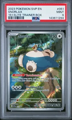 Pokemon TCG Snorlax SVP 051 Black Star Promo 151 Elite Trainer Box PSA 9 - Image 1