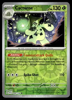 Cacturne 6/198 Pokemon Card Scarlet & Violet Uncommon 130 HP Rev Holo NM JW - Image 1