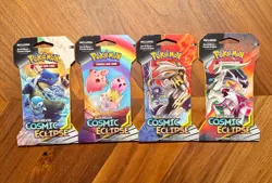 POKEMON SUN & MOON COSMIC ECLIPSE SLEEVED 4 ART WORK BOOSTER PACK SET - Image 1