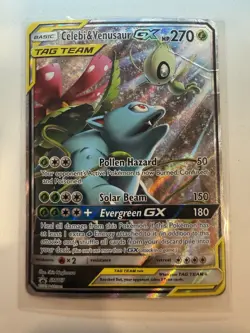 Pokemon TCG-Celebi & Venusaur GX Black Star Promo SM167 SM Holo Hp/Damaged - Image 1