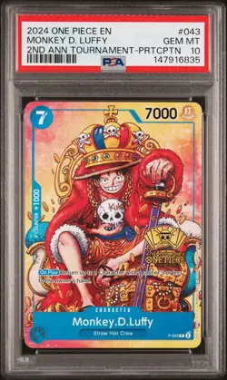Monkey.D.Luffy (2nd Anniversary Stamped Promo) P-043 One Piece PSA 10 Low Pop! - Image 1
