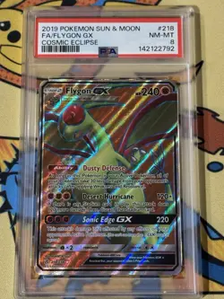 2019 POKEMON SUN/MOON COSMIC ECLIPSE 218 FULL ART/FLYGON GX PSA 8 Graded Card - Image 1
