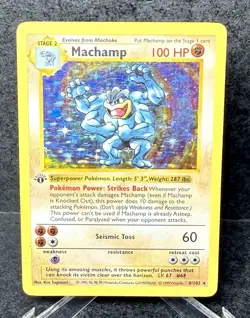 1st Edition Shadowless Machamp 8/102 Holo 1999 Pokemon Base Set HP - Image 1