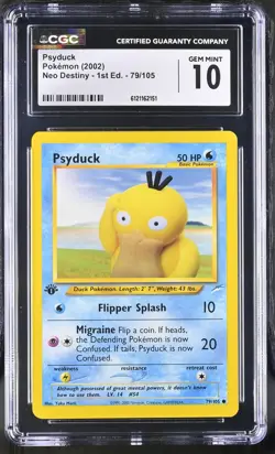 CGC 10 GEM MINT Psyduck Neo Destiny 1st Edition 79/105 Pokemon Card - Image 1