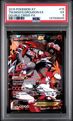 2015 POKEMON XY DOUBLE CRISIS #15 FULL ART/TEAM MAGMA'S GROUDON EX PSA 5 - Image 1