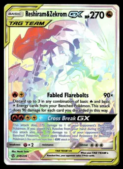2019 Pokemon Cosmic Eclipse Reshiram & Zekrom GX #259/236 Light Play - Image 1