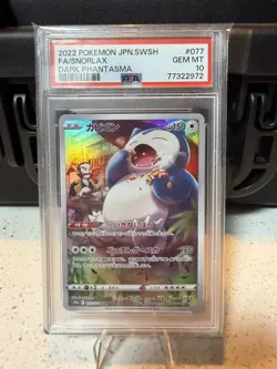 2022 POKEMON JPN SWORD & SHIELD DARK PHANTASMA #077 FULL ART/SNORLAX PSA 10 - Image 1