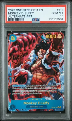 Monkey D. Luffy One Piece Op11-118 A Fist Of Divine Speed Alt Art PSA 10 - Image 1
