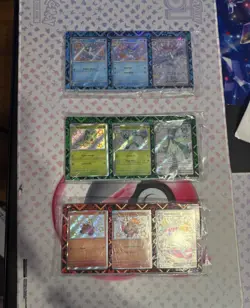 Pokemon TCG: Paldean Fates Premium ex Collection Box promos set of 9 w/ 3 cases - Image 1