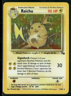 Pokemon - Raichu 14/62 Holo Rare Fossil Unlimited LP - Image 1