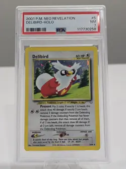 2001 POKEMON NEO REVELATION #5 DELIBIRD-HOLO PSA 7 - Image 1