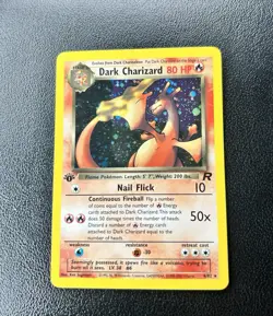 1st Edition Pokemon Dark Charizard 4/82 Team Rocket Holo Rare 80 HP English WOTC - Image 1