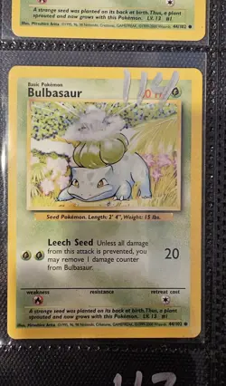 4th Print Base Set Bulbasaur 44/102 Common Pokemon Card LP - Image 3