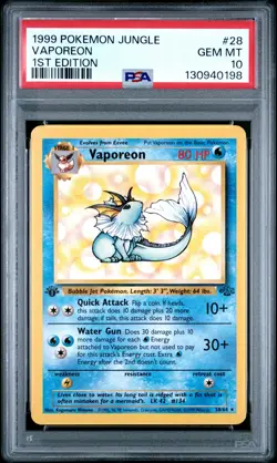 1999 Pokemon Jungle #28 Vaporeon 1st Edition PSA 10 GEM MINT - Image 1