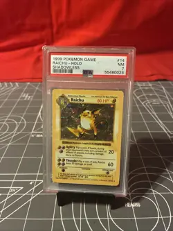 Vintage 1999 Pokemon Shadowless Raichu Holo 14/102 Card PSA 7 - Image 1