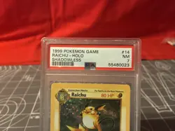 Vintage 1999 Pokemon Shadowless Raichu Holo 14/102 Card PSA 7 - Image 5