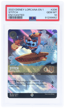 2023 Disney Lorcana the First Chapter Stitch Carefree Surfer Enchanted PSA 10 - Image 1