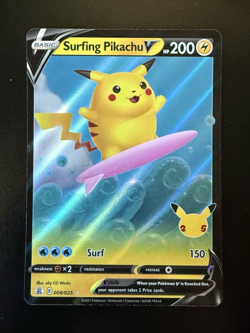 Pokemon TCG Surfing Pikachu v Celebrations Holo Ultra Rare Card 008/025 - Image 1