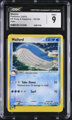CGC 9 MINT Wailord 2003 EX Ruby & Sapphire 14/109 Holo Pokemon Card - Image 1