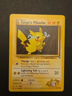 Pokemon Lt. Surge's Pikachu Basic 50 HP Gym Heroes 081/132 NM+ - Image 1