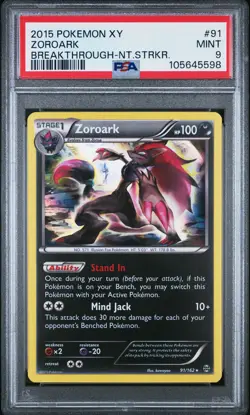 2015 POKEMON XY BREAKTHROUGH NIGHT STRIKER #91 ZOROARK PSA 9 - Image 1