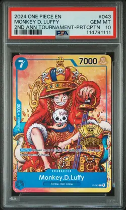 2024 One Piece EN Monkey D. Luffy 2nd Anniversary Tournament Promo #P-043 PSA 10 - Image 1