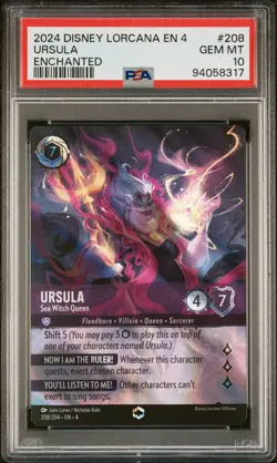 2024 Disney Lorcana EN4 URSULA Sea Witch Queen 208/204 ENCHANTED PSA 10 - Image 1