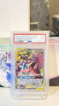 Pokemon 2019 Sm-Unbroken Bonds Greninja & Zoroark GX Full Art Ultra Rare PSA 9 - Image 1