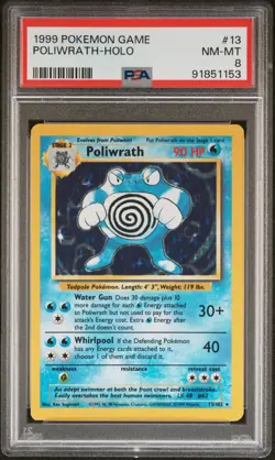 1999 POKEMON BASE SET UNLIMITED #13 POLIWRATH-HOLO PSA 8 - Image 1