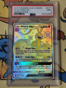 2019 POKEMON SUN & MOON HIDDEN FATES SV77 FULL ART/ALTARIA GX PSA 9 Mint - Image 1