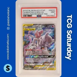 2016 POKEMON SM BS PROMO PWR PARTNER. TINS #SM191 MEWTWO & MEW GX TAG TEAM PSA 9 - Image 1